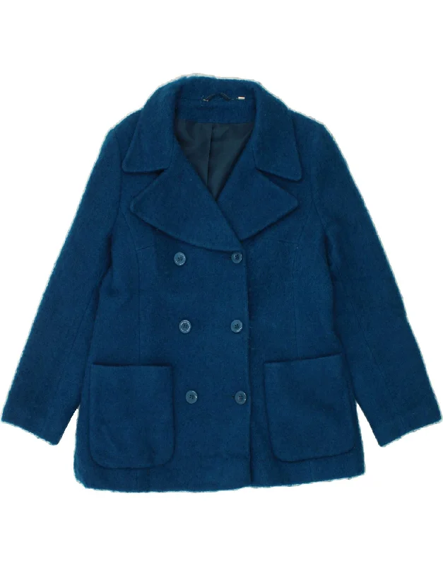 VINTAGE Womens Double Breasted Coat UK 14 Large Blue Hooded Jacket Zipper Jacket Button Jacket VINTAGE Womens Double Breasted Coat UK 14 Large Blue Hooded Jacket Zipper Jacket Button Jacket