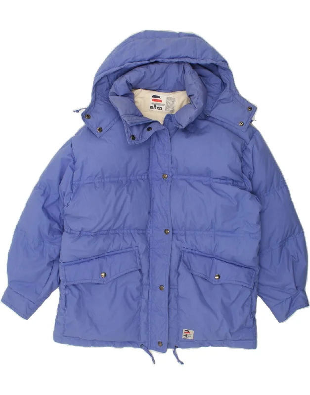ELHO Womens Hooded Padded Coat EU 44 XL Blue Cotton Denim Leather Suede