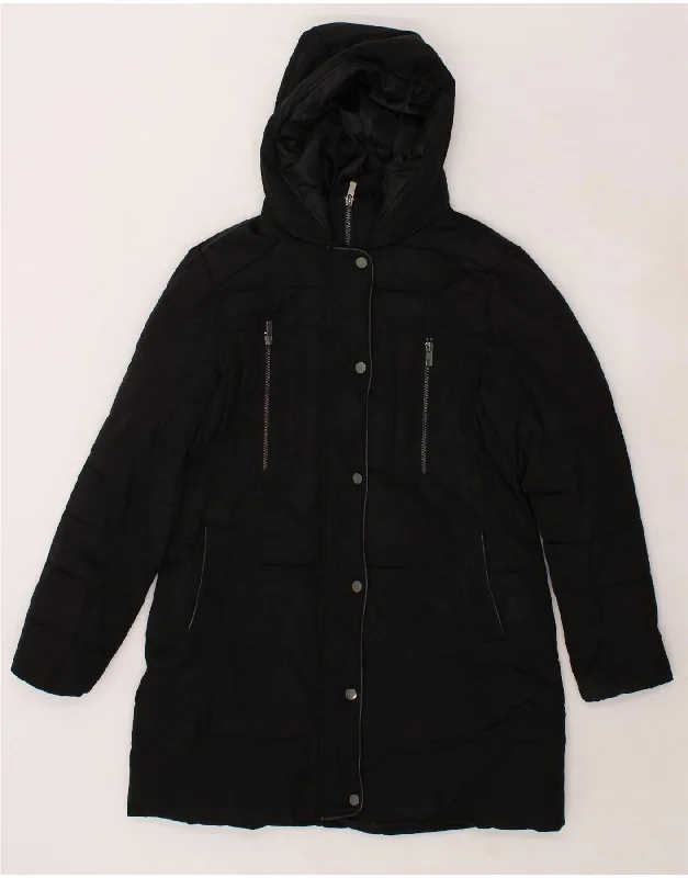 OASIS Womens Hooded Padded Coat UK 14 Medium Black Polyester Zip Front Button Front Snap Front OASIS Womens Hooded Padded Coat UK 14 Medium Black Polyester Zip Front Button Front Snap Front