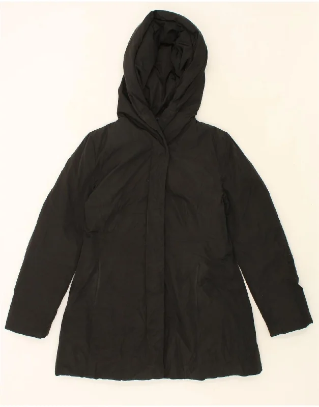 STEFANEL Womens Hooded Padded Coat UK 16 Large Black Polyester Tie-Waist Belted Drawstring STEFANEL Womens Hooded Padded Coat UK 16 Large Black Polyester Tie-Waist Belted Drawstring