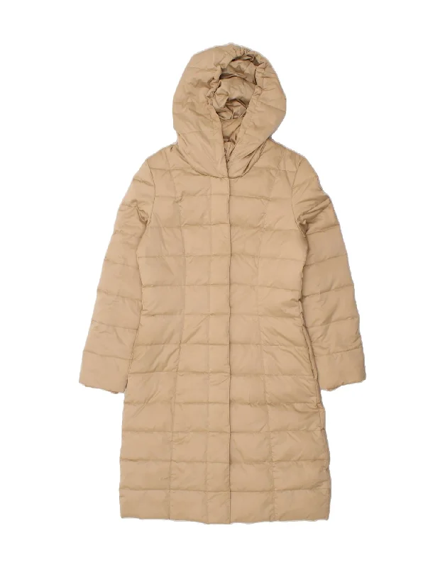 SISLEY Womens Hooded Padded Coat UK 10 Small Beige Polyester Chenille Brocade Lace