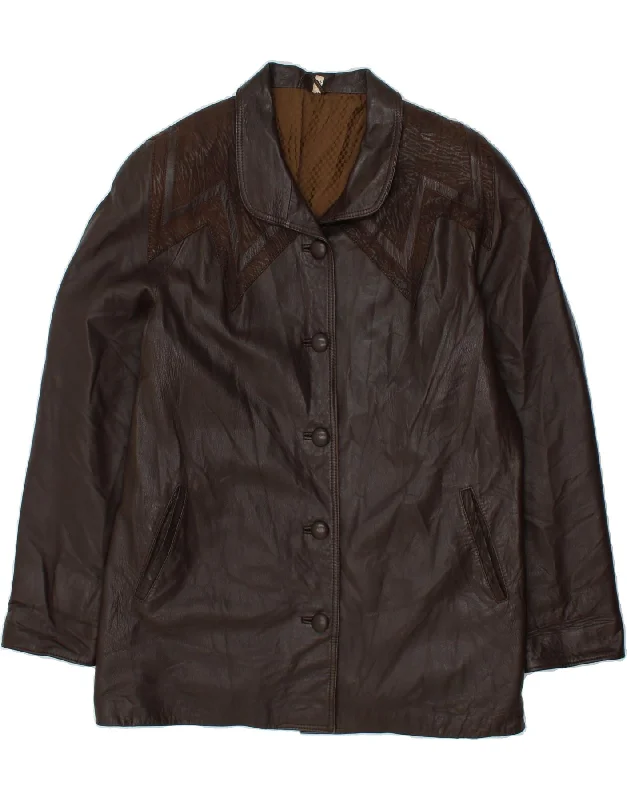 VINTAGE Womens Loose Fit Leather Coat EU 46 XL Brown Houndstooth Jacket Shearling Jacket Fleece Jacket VINTAGE Womens Loose Fit Leather Coat EU 46 XL Brown Houndstooth Jacket Shearling Jacket Fleece Jacket