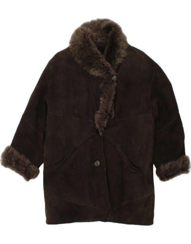 DIBI Womens Shearling Coat IT 44 Medium Brown Shearling Vest Waistcoat Gilet