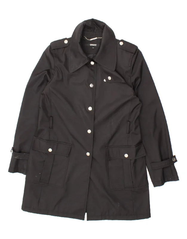 DKNY Womens Trench Coat UK 14 Medium Black Polyester Hooded Jacket Zipper Jacket Button Jacket DKNY Womens Trench Coat UK 14 Medium Black Polyester Hooded Jacket Zipper Jacket Button Jacket