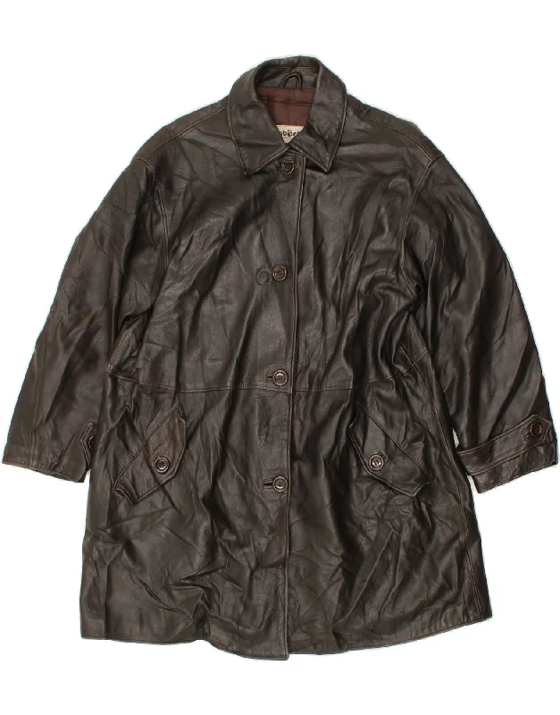 CONBIPEL Womens Leather Coat UK 16 Large Brown Leather Boat Shawl Notched