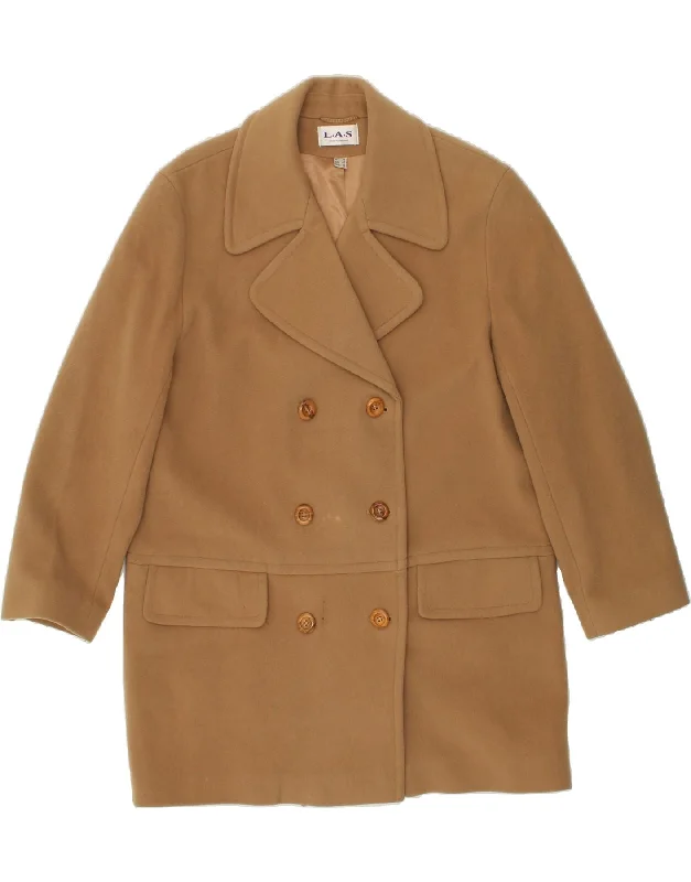 VINTAGE Womens Double Breasted Coat UK 14 Large Brown Virgin Wool Welt Pockets Slit Pockets Flap Pockets VINTAGE Womens Double Breasted Coat UK 14 Large Brown Virgin Wool Welt Pockets Slit Pockets Flap Pockets