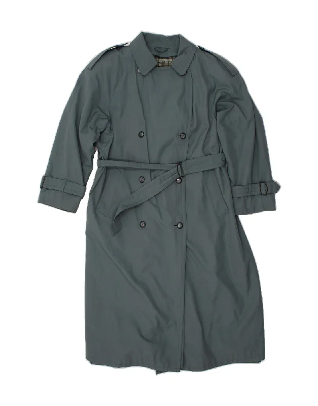 VINTAGE Womens Trench Coat EU 40 Medium Blue Polyester Herringbone Houndstooth Plaid VINTAGE Womens Trench Coat EU 40 Medium Blue Polyester Herringbone Houndstooth Plaid