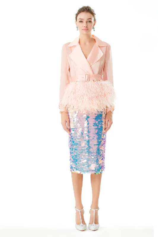 Ostrich Feathers Embellished Silk Gazar Coat in Pink Coat Overcoat Trench Coat