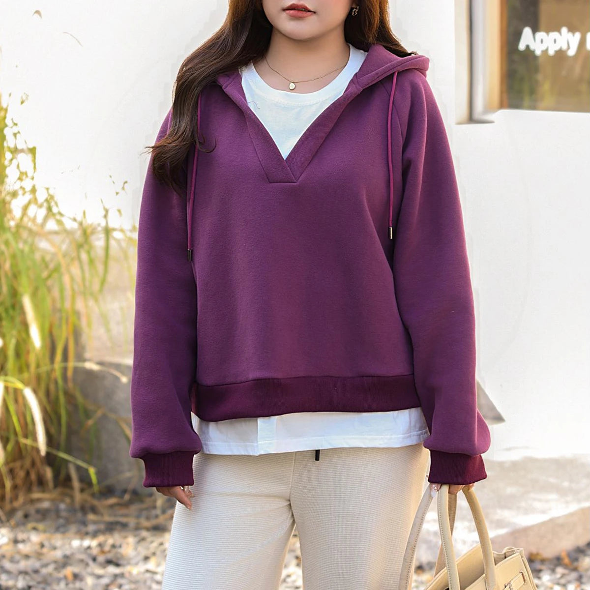 Fleece-lined Fake Two Pieces Hoodie Women Plus Size Winter Good Quality Keep Warm Casual Loose Hooded Raglan Sleeve Coat 8779 Suede Faux Fur Shearling Fleece-lined Fake Two Pieces Hoodie Women Plus Size Winter Good Quality Keep Warm Casual Loose Hooded Raglan Sleeve Coat 8779 Suede Faux Fur Shearling