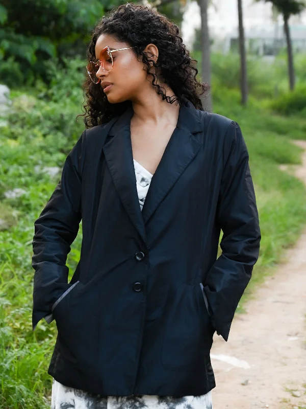 Odette Black Solid Polyester Coat For Women Asymmetrical Diagonal princess