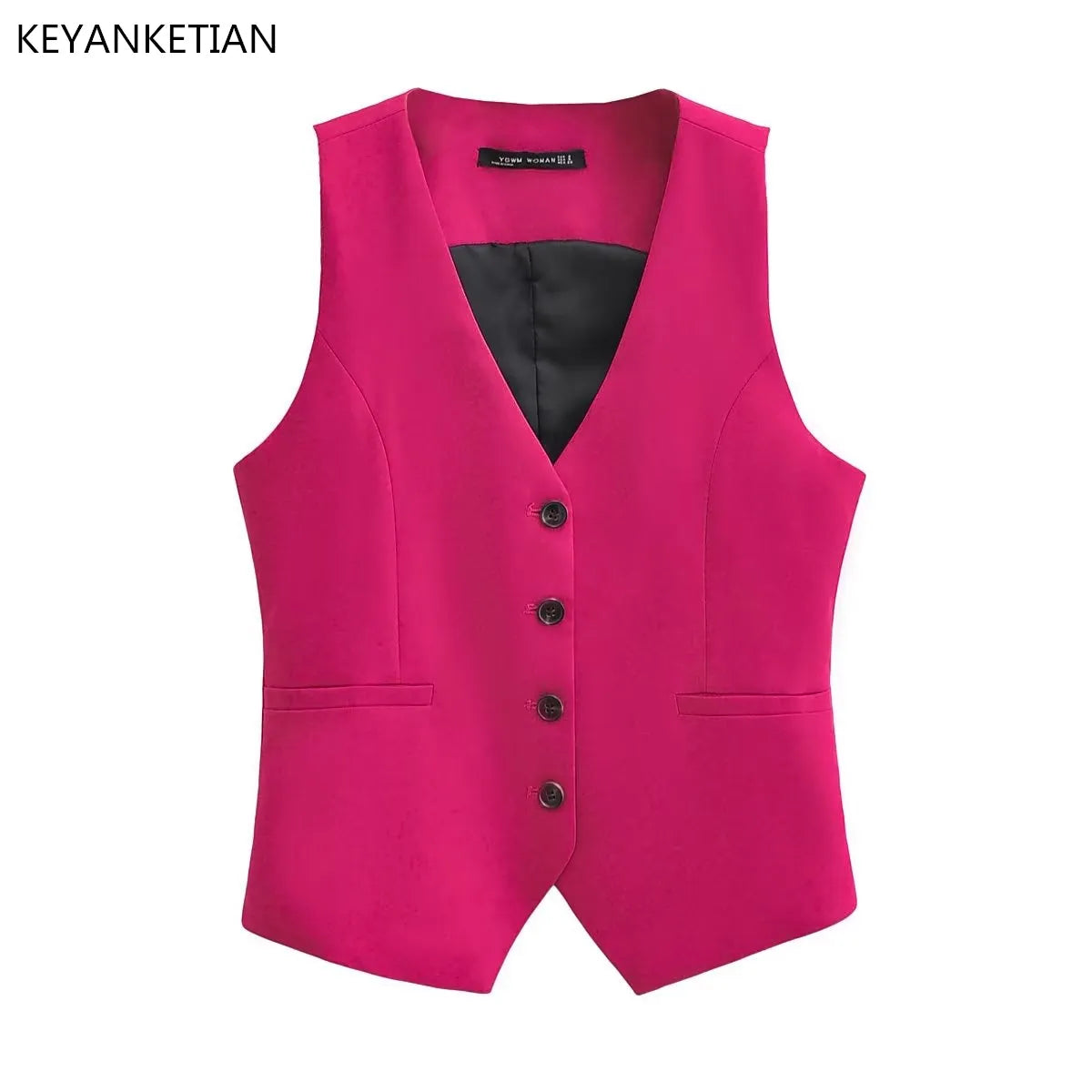 KEYANKETIAN New V-neck Single Breasted Rose Red Suit Vest Women Slim Short Fashion Asymmetrical Thin Sleeveless Coat Vest Trim Padded Insulated KEYANKETIAN New V-neck Single Breasted Rose Red Suit Vest Women Slim Short Fashion Asymmetrical Thin Sleeveless Coat Vest Trim Padded Insulated