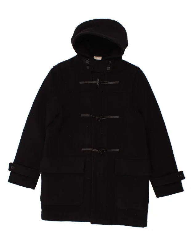CLUB MONACO Womens Hooded Duffle Coat UK 18 XL Black Wool Pockets Sleeves Lining
