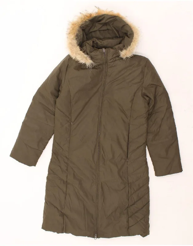 SERGIO TACCHINI Womens Milano Hooded Padded Coat IT 46 Large Khaki Welt Pockets Slit Pockets Flap Pockets SERGIO TACCHINI Womens Milano Hooded Padded Coat IT 46 Large Khaki Welt Pockets Slit Pockets Flap Pockets