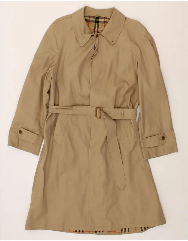 VINTAGE Womens Trench Coat UK 16 Large Beige Elasticated Drawstring Belted