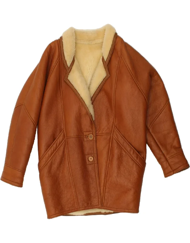 VINTAGE Womens Shearling Coat EU 44 XL Brown Shearling Bodycon Sheath Shift