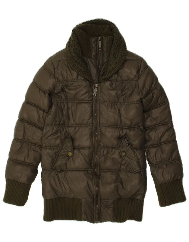 KHUJO Womens Padded Coat UK 16 Large Khaki Nylon Three-Quarter Sleeve Elbow Sleeve Wrist Sleeve KHUJO Womens Padded Coat UK 16 Large Khaki Nylon Three-Quarter Sleeve Elbow Sleeve Wrist Sleeve