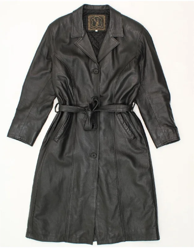 VINTAGE Womens Leather Coat UK 14 Medium Black Leather Peter Pan Collar Cowl Neck Turtleneck VINTAGE Womens Leather Coat UK 14 Medium Black Leather Peter Pan Collar Cowl Neck Turtleneck