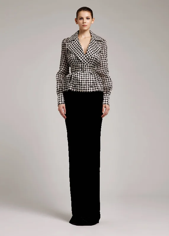 Houndstooth Print Silk Gazar Coat Anorak Windbreaker Fleece