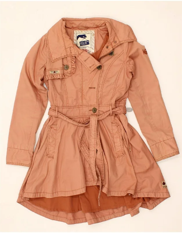 KHUJO Womens Trench Coat UK 14 Medium Orange Polyester Houndstooth Jacket Shearling Jacket Fleece Jacket KHUJO Womens Trench Coat UK 14 Medium Orange Polyester Houndstooth Jacket Shearling Jacket Fleece Jacket