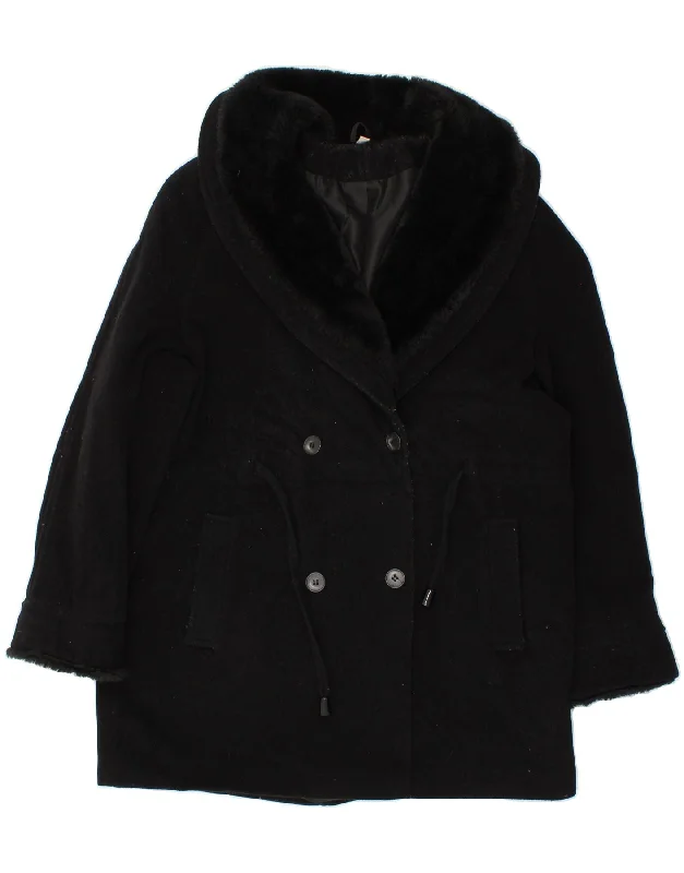ST. BERNARD Womens Double Breasted Coat UK 14 Large Black Wool Appliqued Beaded Sequined ST. BERNARD Womens Double Breasted Coat UK 14 Large Black Wool Appliqued Beaded Sequined