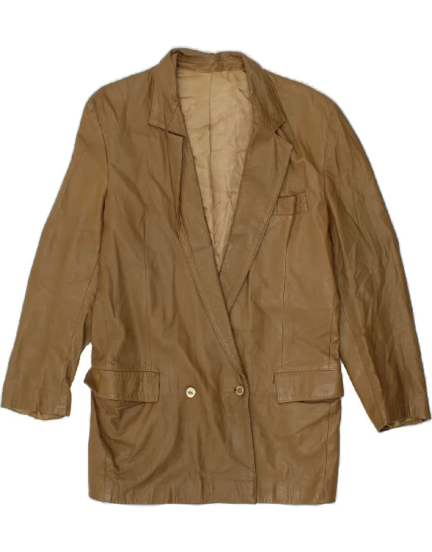 VINTAGE Womens Leather Coat IT 48 XL Brown Leather Shawl Collar Notch Collar Lapel Collar VINTAGE Womens Leather Coat IT 48 XL Brown Leather Shawl Collar Notch Collar Lapel Collar
