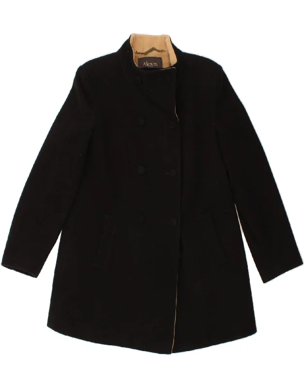 ALEXON Womens Double Breasted Coat UK 14 Large  Black Wool Bolero Crop Top Camisole