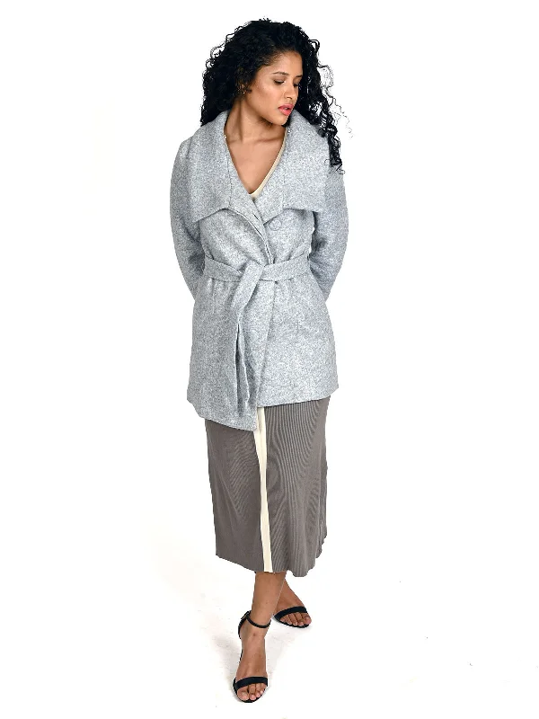 Odette Grey Solid Woolen Long Coat For Women Stole Shawl Scarf
