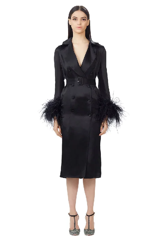 Ostrich Feathers Embellished Sleeves Silk Gazar Trench Coat in Black Suede Jacket Faux Fur Jacket Puffer Jacket Ostrich Feathers Embellished Sleeves Silk Gazar Trench Coat in Black Suede Jacket Faux Fur Jacket Puffer Jacket