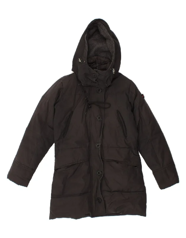 PEUTEREY Womens Hooded Padded Coat IT 38 XS Black Polyester Jersey Tulle Batik