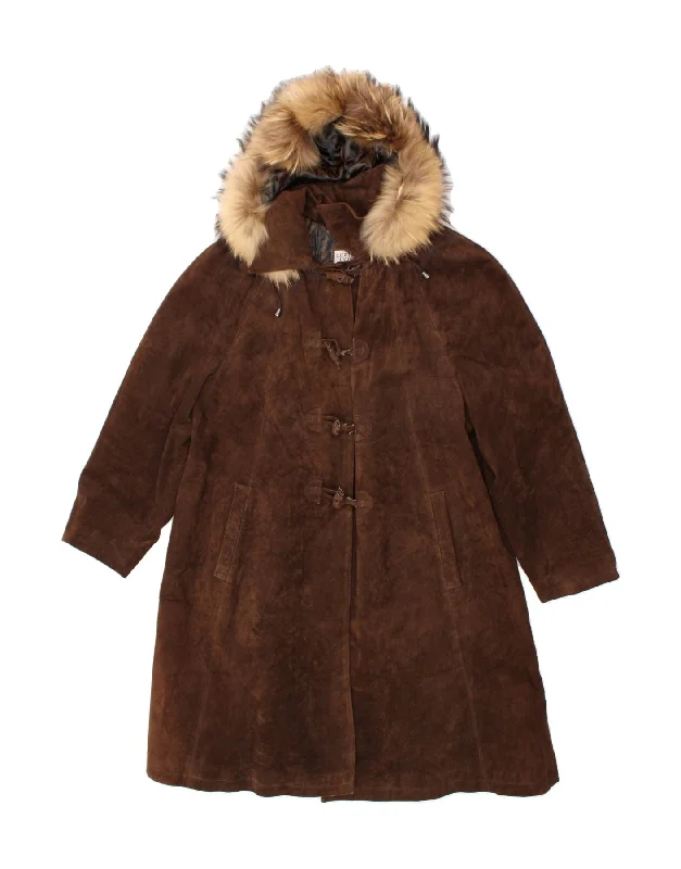 VINTAGE Womens Suede Hooded Coat IT 44 Medium Brown Leather A-Line Ball Gown Mermaid VINTAGE Womens Suede Hooded Coat IT 44 Medium Brown Leather A-Line Ball Gown Mermaid