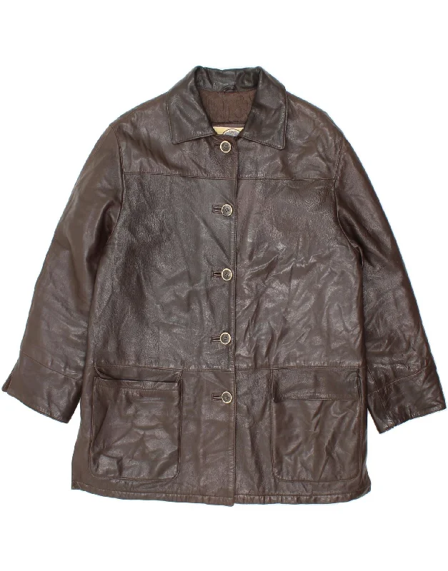VINTAGE Womens Leather Coat IT 44 Medium Brown Viscose Tweed Herringbone Houndstooth VINTAGE Womens Leather Coat IT 44 Medium Brown Viscose Tweed Herringbone Houndstooth