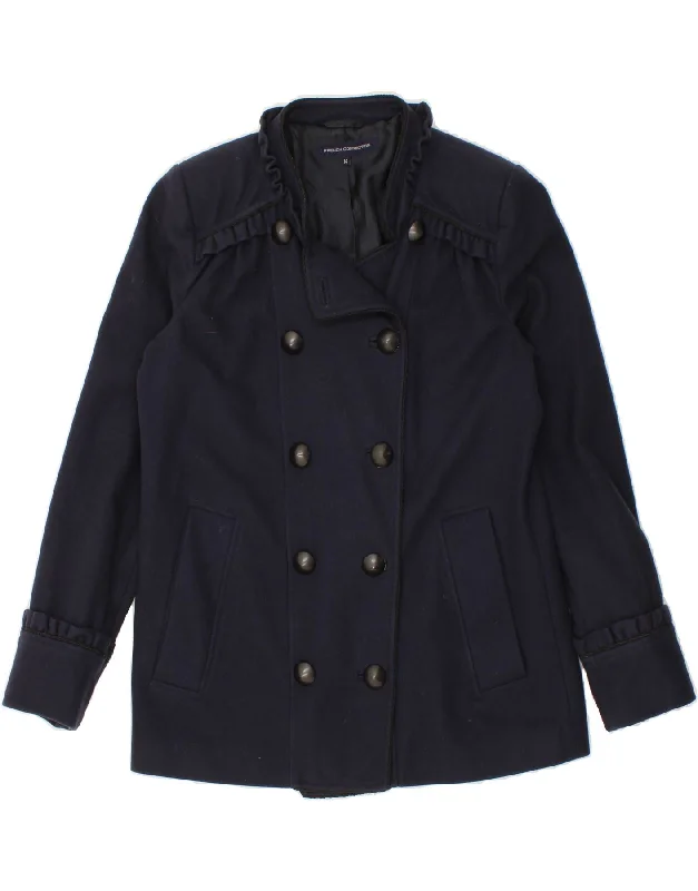 FRENCH CONNECTION Womens Double Breasted Coat UK 14 Large Navy Blue Peter Pan Collar Cowl Neck Turtleneck FRENCH CONNECTION Womens Double Breasted Coat UK 14 Large Navy Blue Peter Pan Collar Cowl Neck Turtleneck