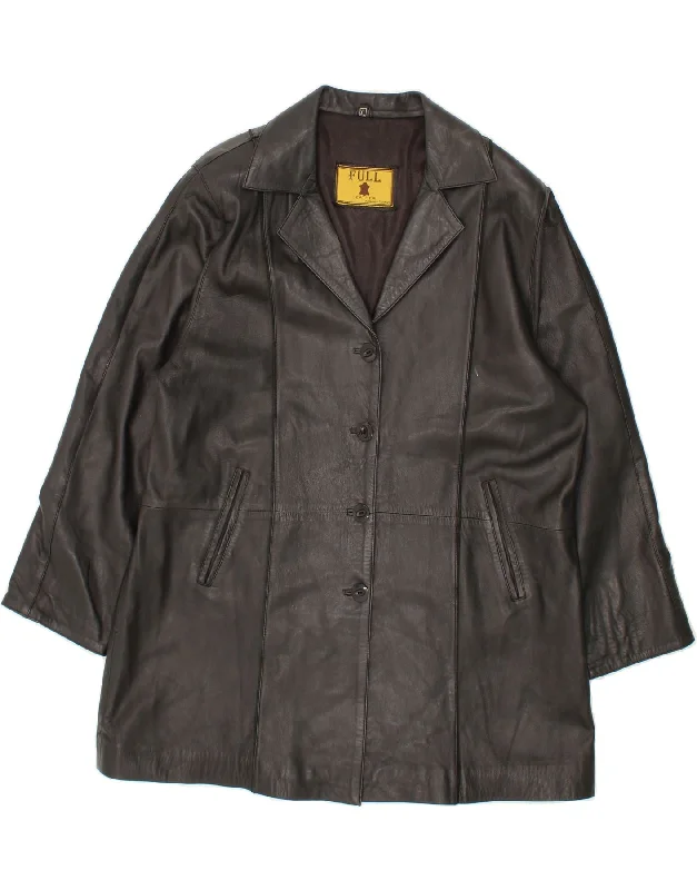 VINTAGE Womens Leather Coat UK 18 XL Black Leather Cuffed Rolled Raglan