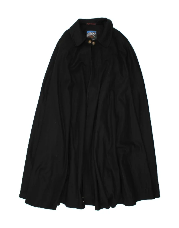 VINTAGE Womens Poncho Coat One Size Black Wool Trapeze Tunic Caftan