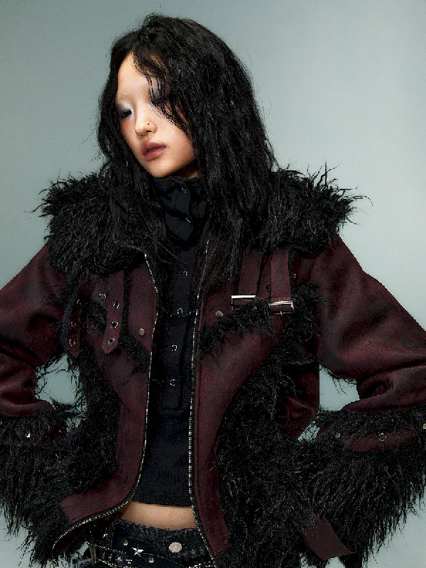 Lapel Suede Eco-Fur Warm Coat【s0000011477】 Denim Leather Suede