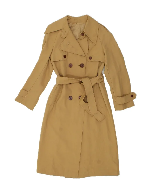 VINTAGE Womens Trench Coat UK 10 Small Beige Plaid Tartan Floral