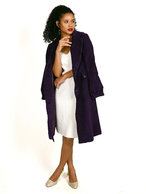 Odette Purple Solid Woolen Long Coat For Women Blouse Shirt Tunic