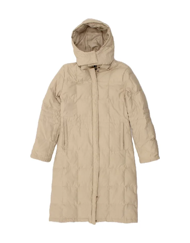 FILA Womens Hooded Padded Coat UK 10 Small Beige Cotton Vest Waistcoat Gilet