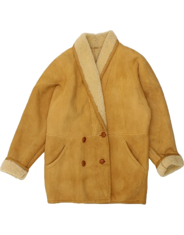 VINTAGE Womens Shearling Coat UK 18 XL Brown empire Basque Peplum