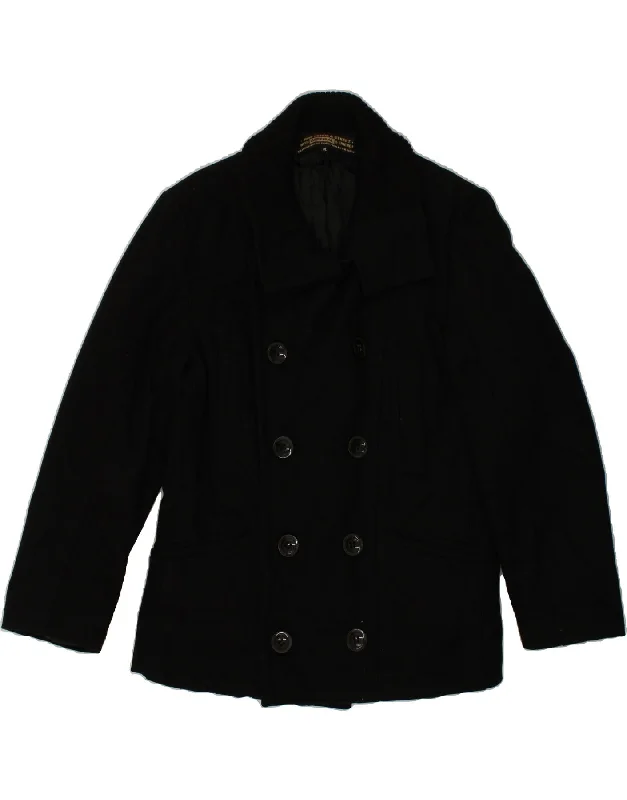 IMPERIAL Womens Double Breasted Coat UK 18 XL Black Wool Wool Cashmere Tweed