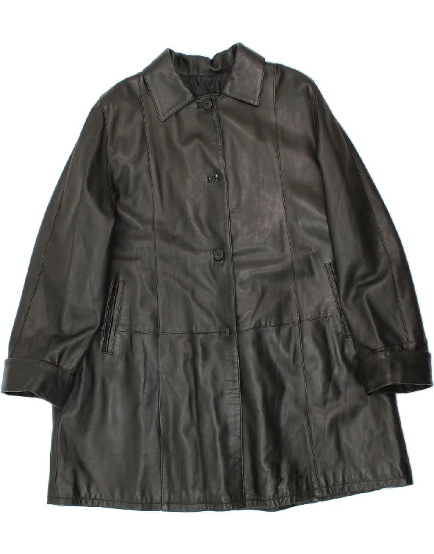 VINTAGE Womens Loose Fit Leather Coat UK 18 XL Black Leather Shawl Collar Notch Collar Lapel Collar