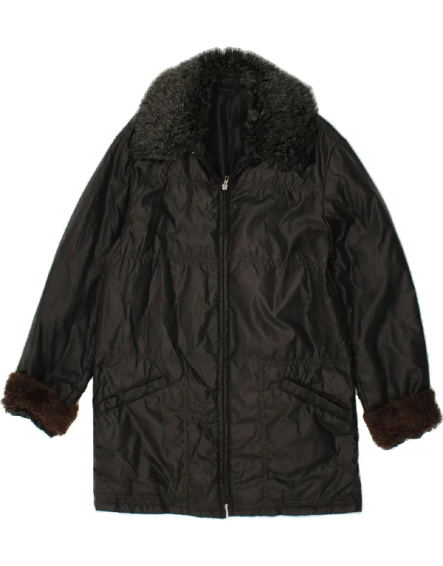 VINTAGE Womens Padded Coat UK 18 XL Black Polyamide Front Pockets Side Pockets Patch Pockets VINTAGE Womens Padded Coat UK 18 XL Black Polyamide Front Pockets Side Pockets Patch Pockets