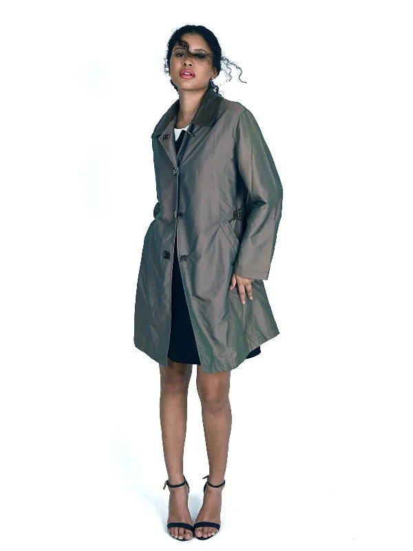 Odette Grey Solid Polyester Long Coat For Women Three-Quarter Sleeve Elbow Sleeve Wrist Sleeve