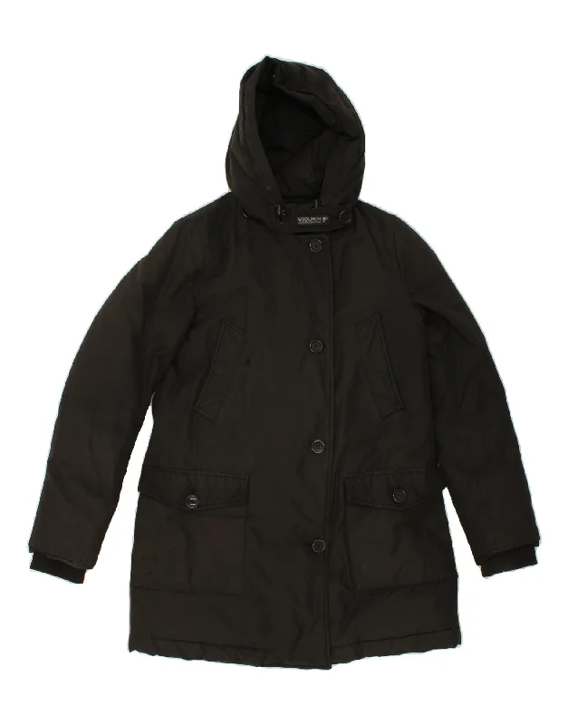 WOOLRICH Womens Hooded Padded Coat UK 10 Small Black Polyester Three-Quarter Sleeve Elbow Sleeve Wrist Sleeve WOOLRICH Womens Hooded Padded Coat UK 10 Small Black Polyester Three-Quarter Sleeve Elbow Sleeve Wrist Sleeve