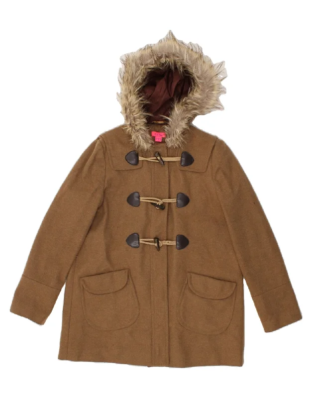 MONSOON Womens Hooded Duffle Coat UK 14 Large Brown Wool Down Puffer Quilted