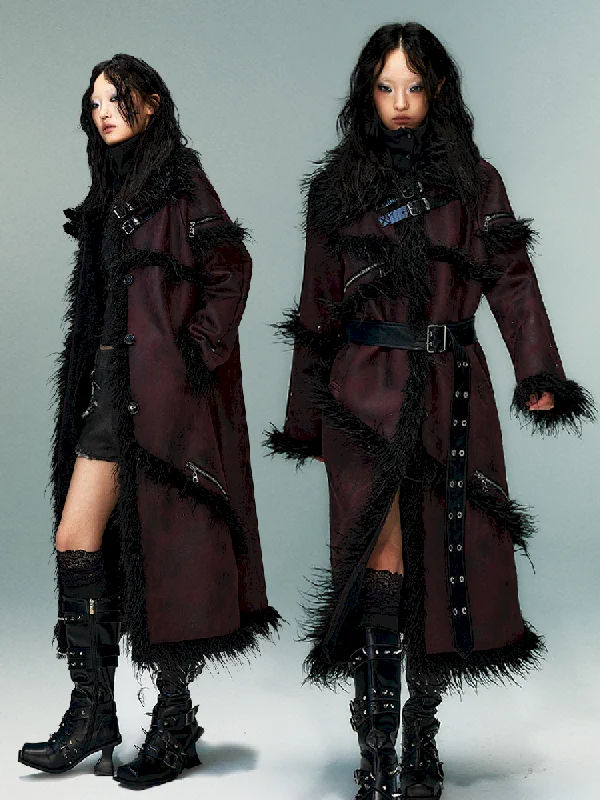 Long Suede Eco-Fur Coat【s0000011479】 Wool Cashmere Tweed