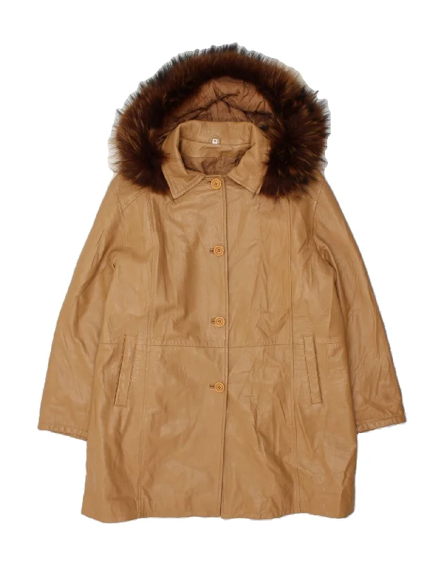 VINTAGE Womens Oversized Hooded Leather Coat IT 48 XL Brown Leather Pleated Ruffled tiered VINTAGE Womens Oversized Hooded Leather Coat IT 48 XL Brown Leather Pleated Ruffled tiered