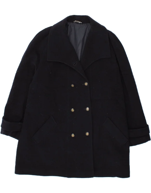 VINTAGE Womens Double Breasted Coat UK 16 Large Navy Blue Wool Elasticated Drawstring Belted VINTAGE Womens Double Breasted Coat UK 16 Large Navy Blue Wool Elasticated Drawstring Belted