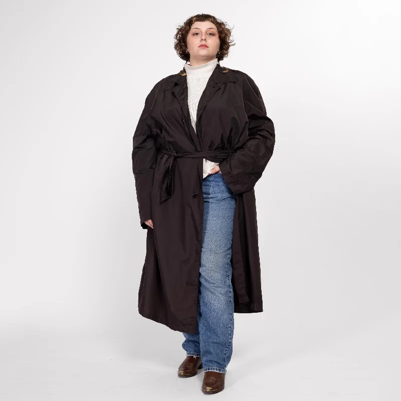 2X-3X 90s Versace Classic V2 Espresso Brown Trench Coat Unisex Stand-Up Roll-Neck Turtle 2X-3X 90s Versace Classic V2 Espresso Brown Trench Coat Unisex Stand-Up Roll-Neck Turtle