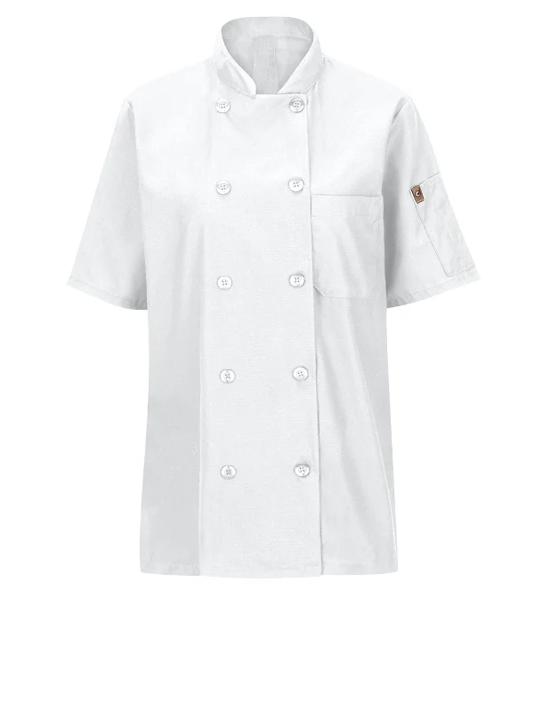 Women's Short Sleeve 28.5" Chef Coat with OilBlok + MIMIX™ Solid Print Jacquard